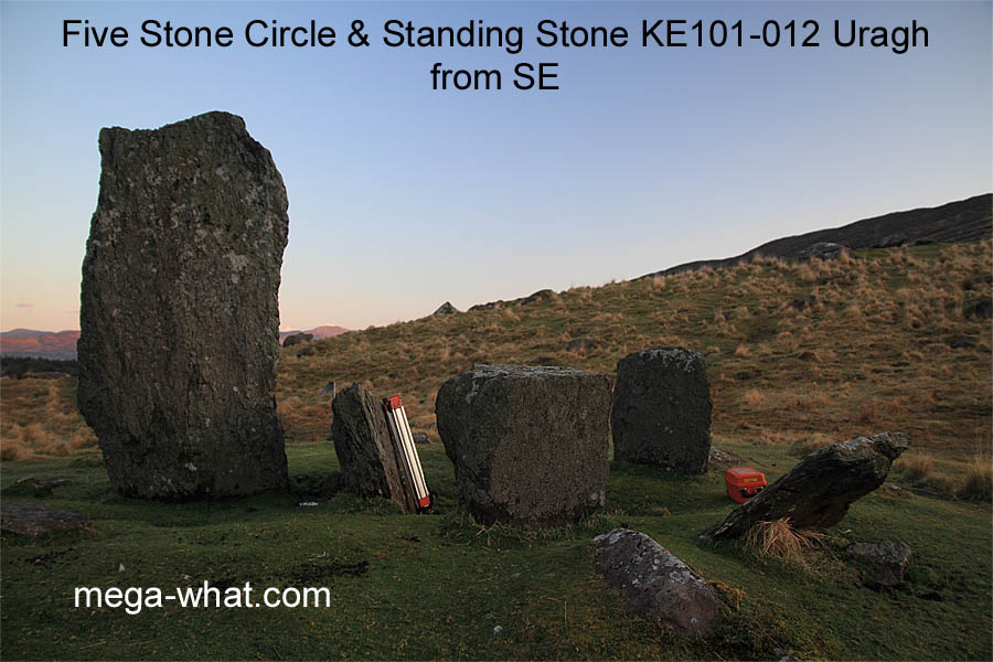 Uragh Five Stone Circle & Standing Stone, Kerry, Ireland from SE.