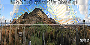 Panoramic view with luni-solar trajectories c.1200BCE from Ardgroom Outward Multiple Stone Circle, Cork, Ireland.