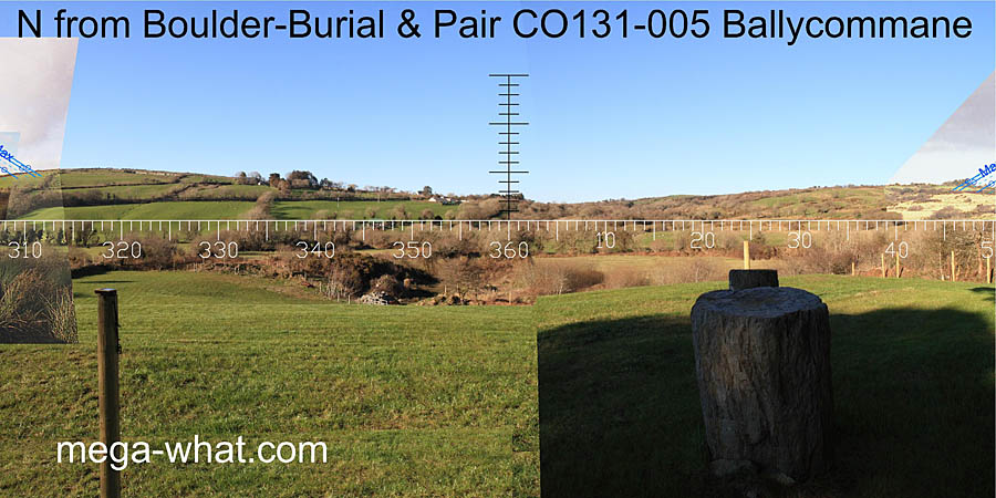 NE axial view from Ballycommane Stone Pair (& Boulder-Burial)