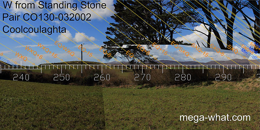 W from Coolcoulaghta Standing Stone Pair, Cork, Ireland.
