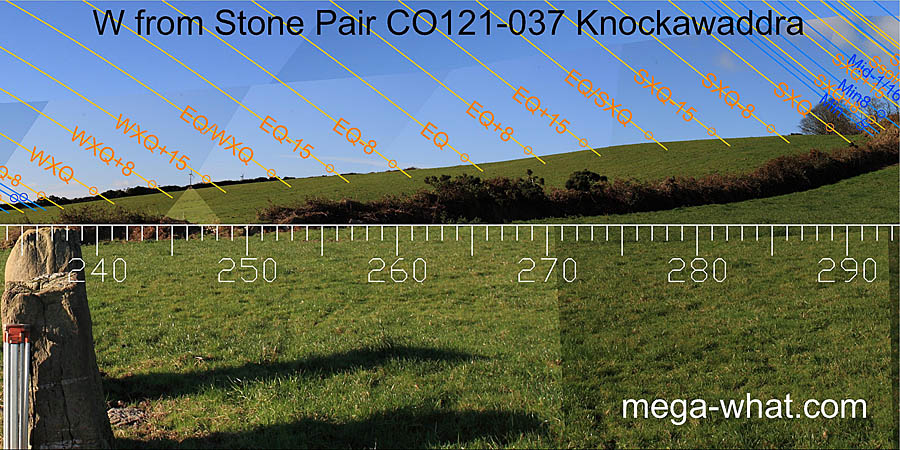 W from Knockawaddra Standing Stone Pair, Cork, Ireland.
