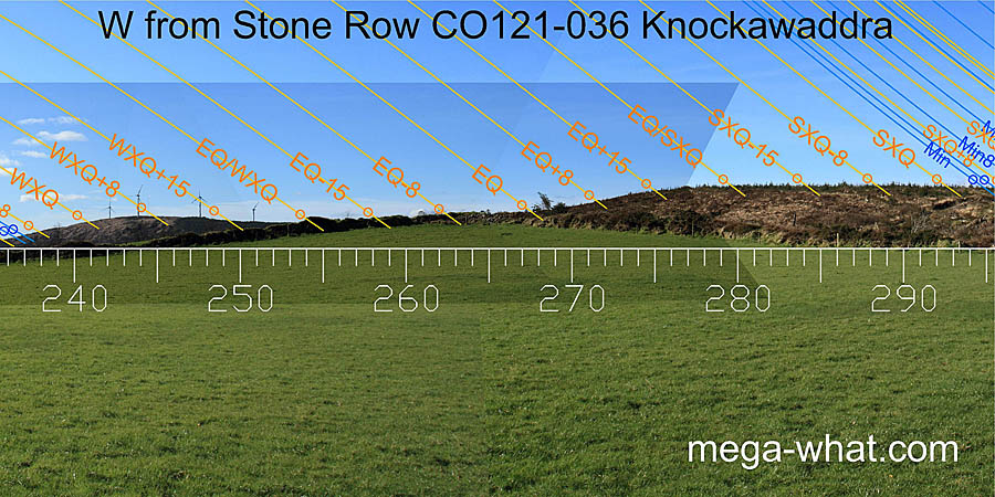W from Knockawaddra Stone Row, Cork, Ireland.