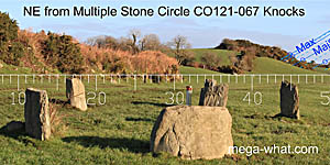 NE axial view from Knocks (S) Stone Circle