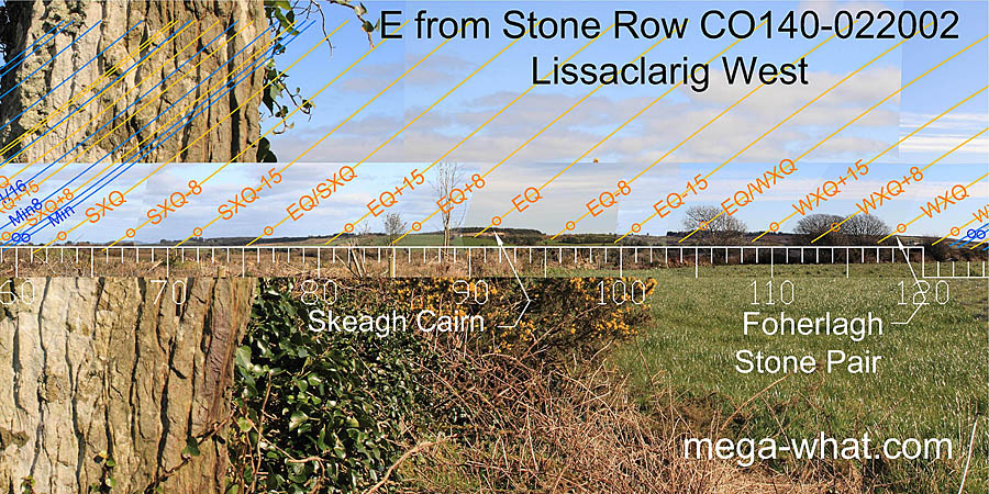 E from Lissaclarig Stone Row, Cork, Ireland.