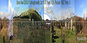 Panoramic view with luni-solar trajectories c.1200BCE from Maughanasilly Stone Row, Cork, Ireland.
