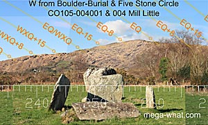 W axial view from Mill Little N Boulder-Burial & Stone Circle