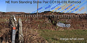 NE axial view from Rathcool Standing Stone Pair