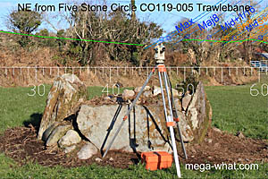 NE axial view from Trawlebane Stone Circle